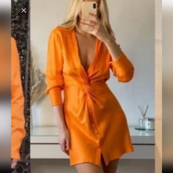 Zara orange satin mini dress - Picture 2 of 12
